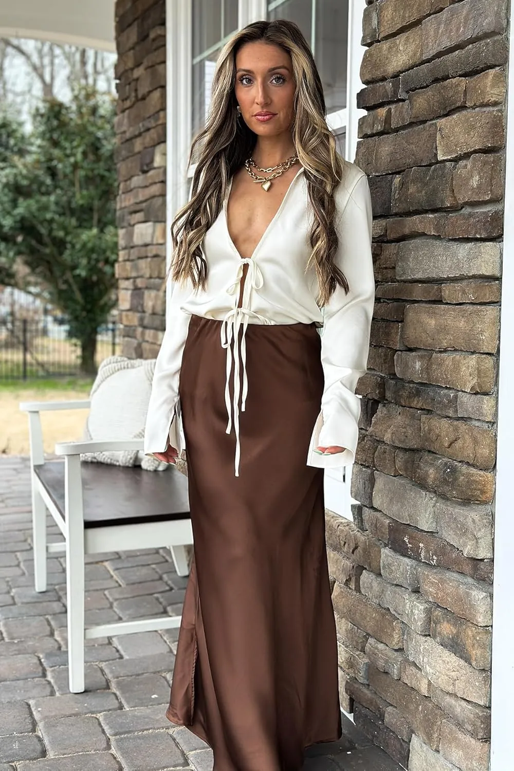PEIQI 2025 Women's Satin High Waisted Maxi Skirts Summer Fall Silk Cocktail Party Flared Casual A Line Skirt