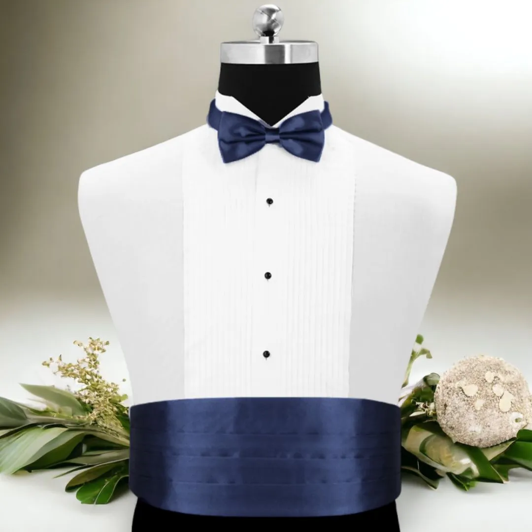 Peluche Cerulean Navy Blue Cummerbund & Bow Tie Set