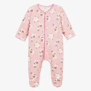 Pink llama printed footie pajamas Llama-mazing