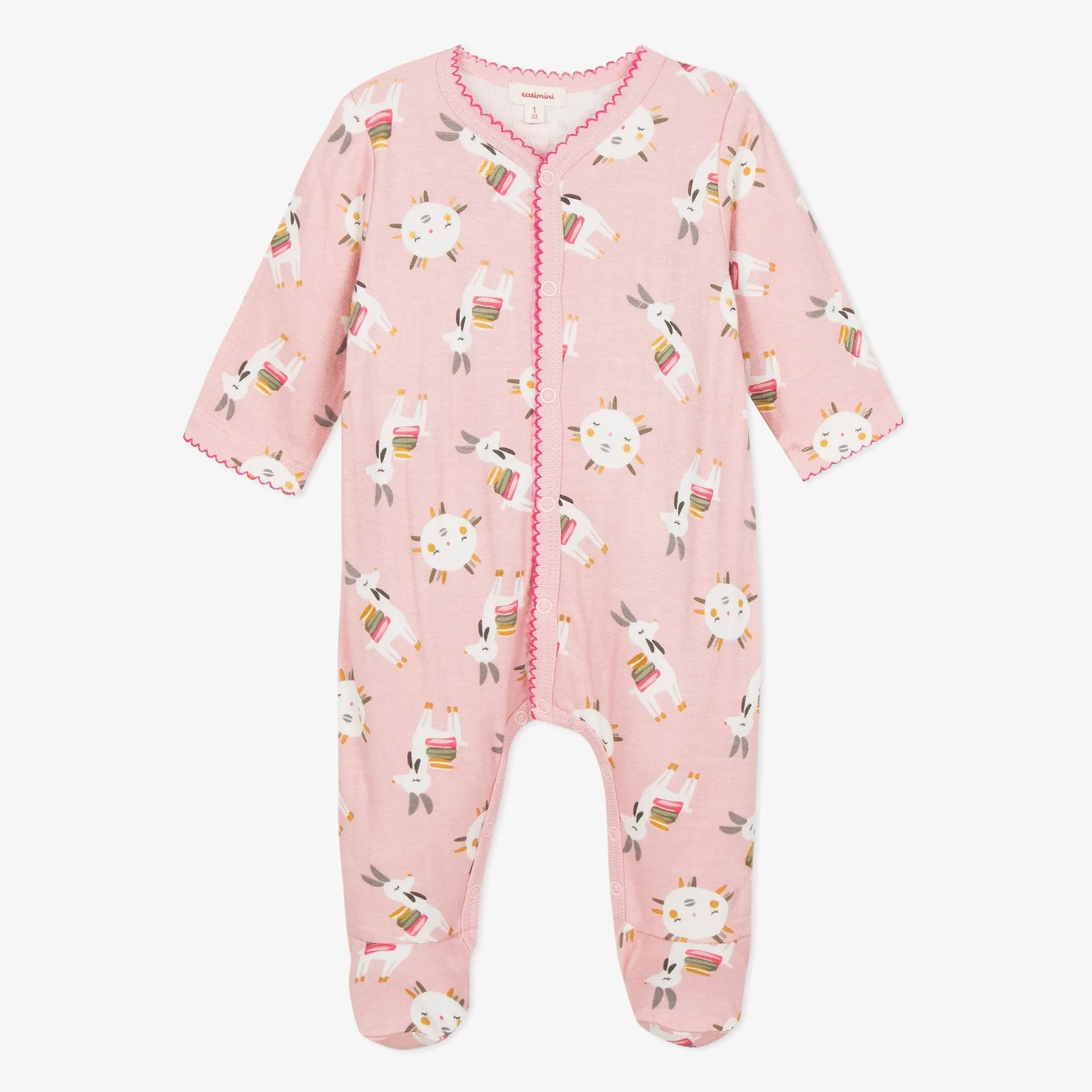 Pink llama printed footie pajamas Llama-mazing