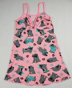 Pink Women's nightie pink trim puppies paw prints hearts theme
