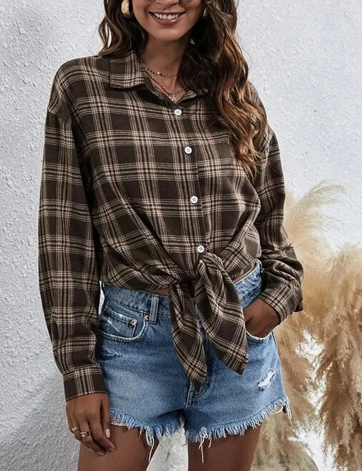 Plaid Flannel Shirts for Women Oversized Button Down Long Sleeve Buffalo Shirts Blouse Tops