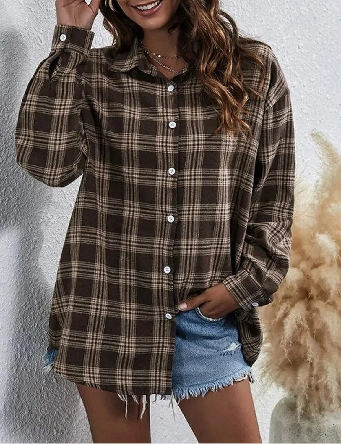 Plaid Flannel Shirts for Women Oversized Button Down Long Sleeve Buffalo Shirts Blouse Tops
