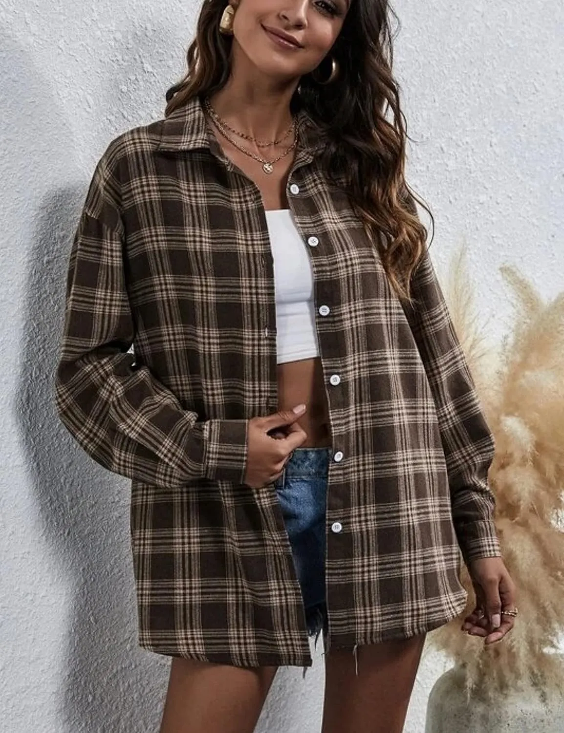 Plaid Flannel Shirts for Women Oversized Button Down Long Sleeve Buffalo Shirts Blouse Tops