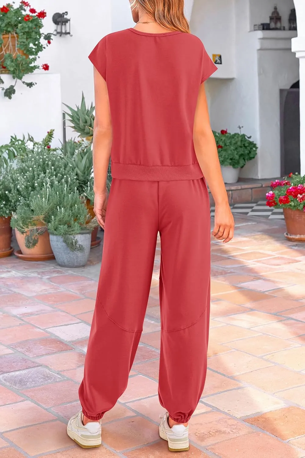 PRETTYGARDEN Women's Summer 2 Piece Tracksuit Outfit Casual Cap Sleeve Tops High Waist Pants Set Loungewear