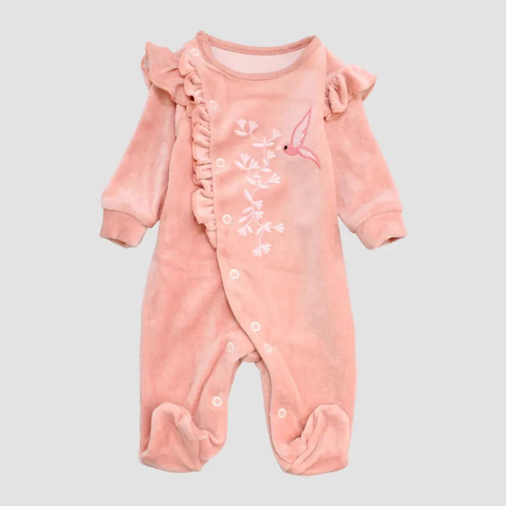 Ruffled Long-Sleeved Baby Footie