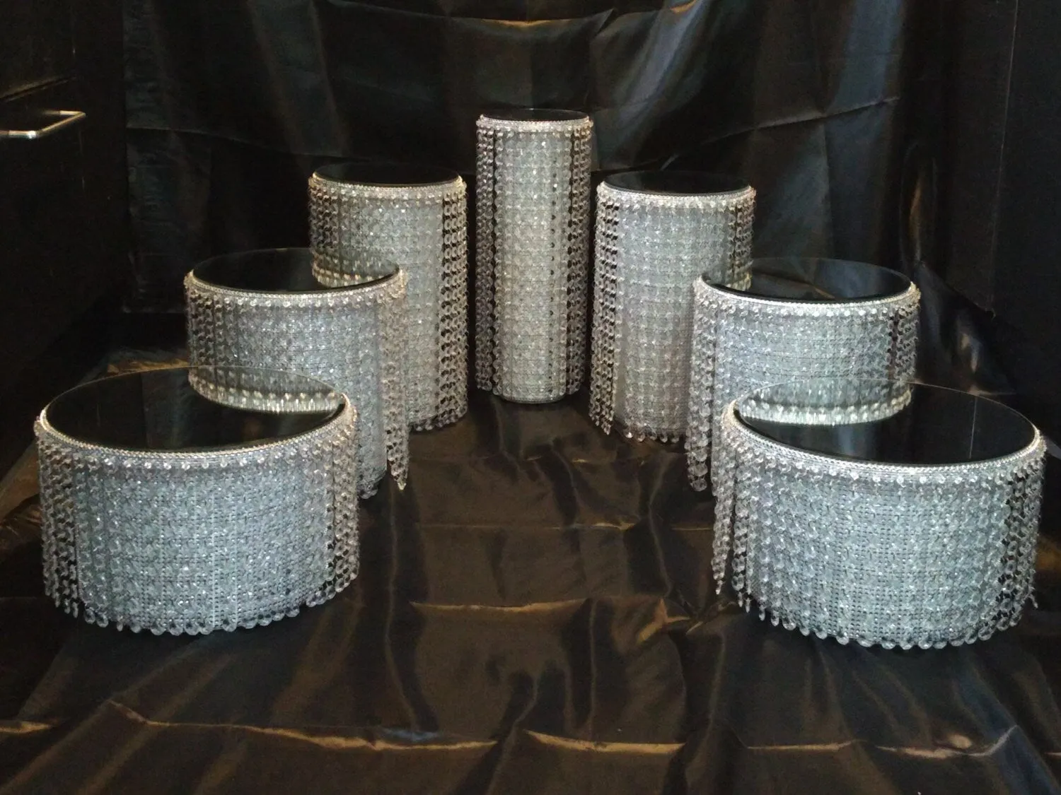 set of 7 Crystal cake stands  ascending style design wedding cake stands by Crystal wedding uk