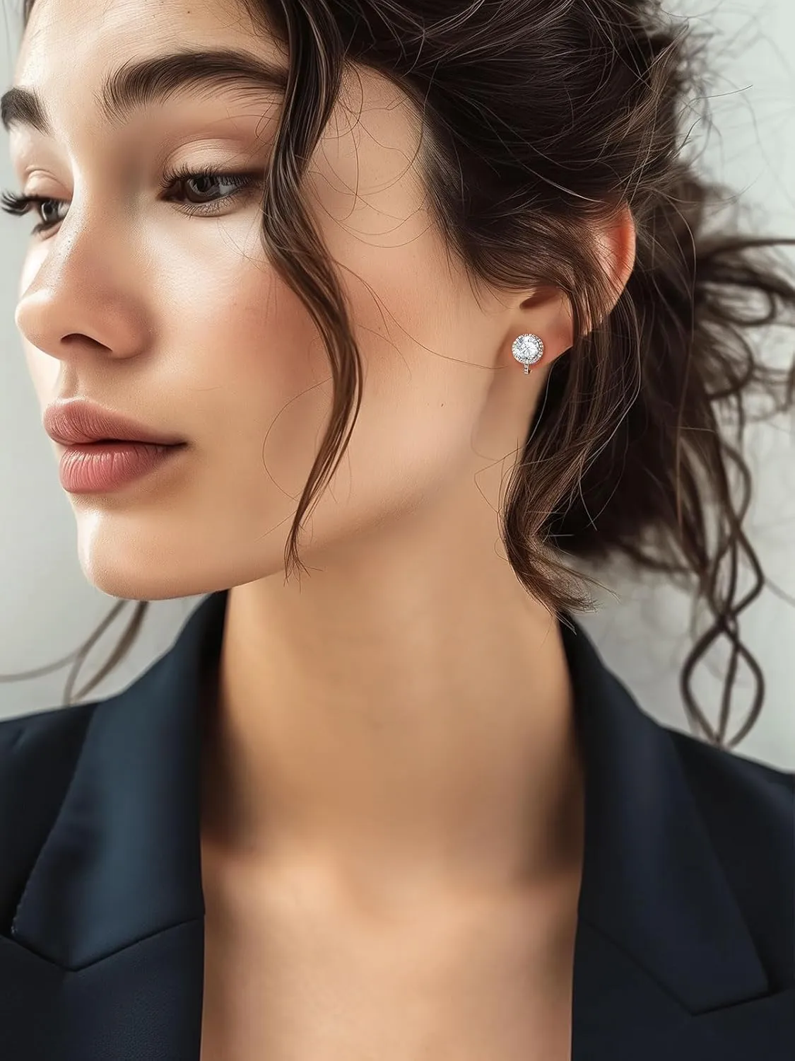 Silvora 925 Silver 8MM Cubic Zirconia Birthstone Clip On Stud Earrings Round Non Pierced Earrings For Women,Come with Box