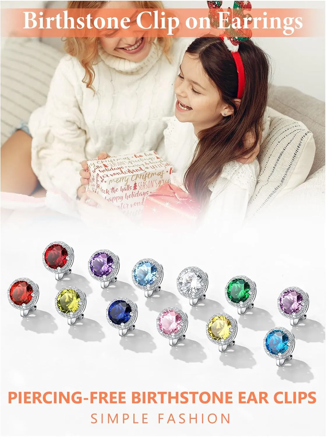 Silvora 925 Silver 8MM Cubic Zirconia Birthstone Clip On Stud Earrings Round Non Pierced Earrings For Women,Come with Box