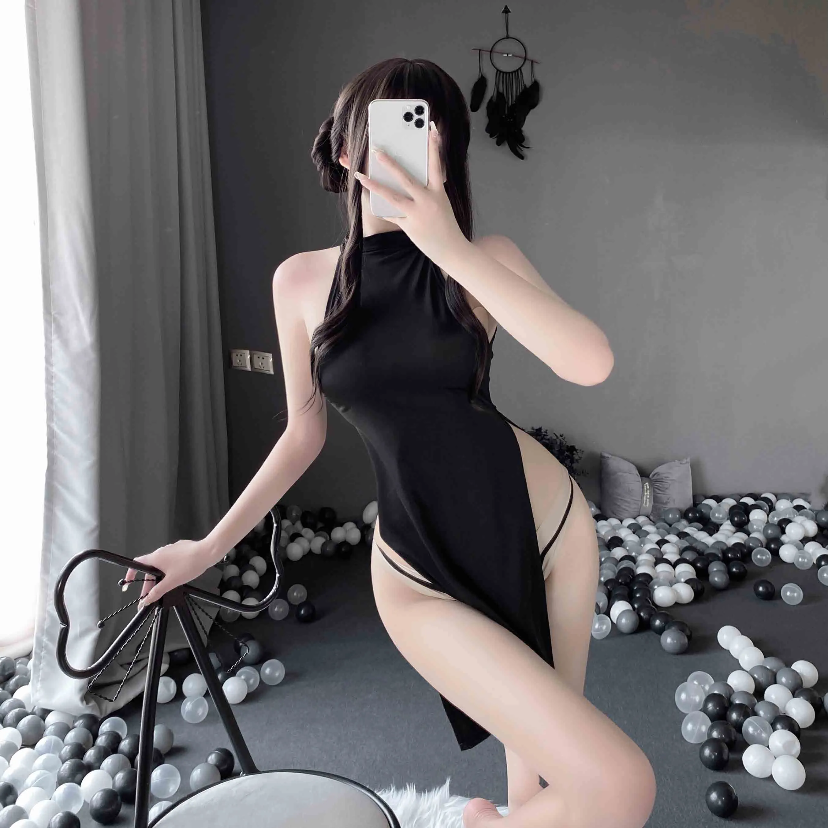 T-1020  Fun lingerie, cheongsam uniform, high slit, sexy, and free from nightclub lust