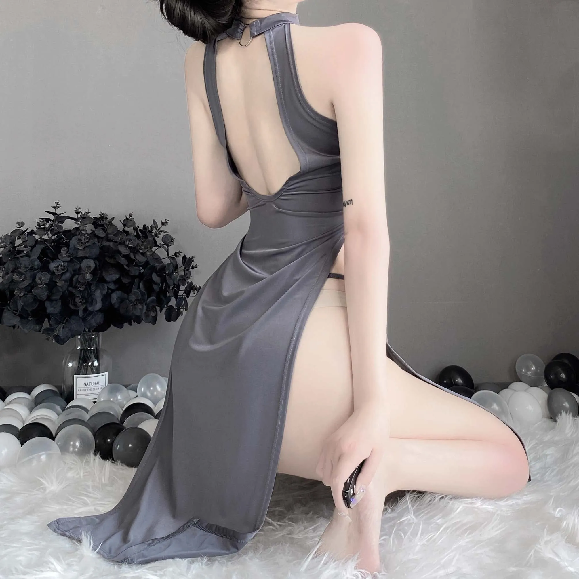 T-1020  Fun lingerie, cheongsam uniform, high slit, sexy, and free from nightclub lust