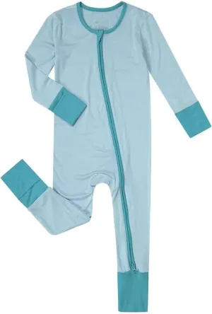 Teach Leanbh Unisex Baby Bamboo Viscose Pajamas with Mittens and Feet Cuffs Soild Printing 2 Way Zipper Long Sleeve Romper