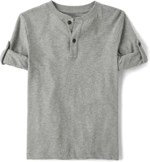 The Children's Place Boys' Long Sleeve Rolled Cuff Henley Shirt