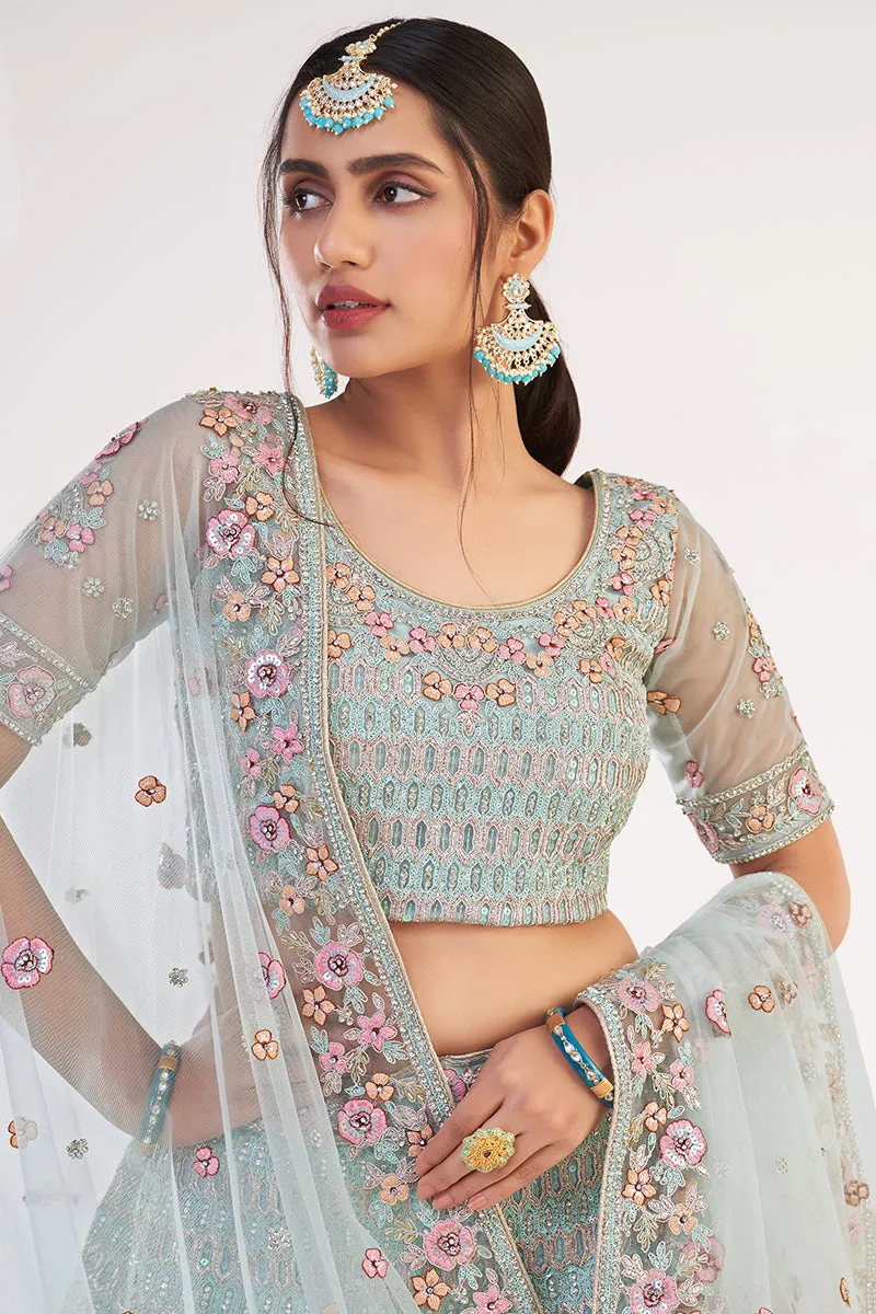 Turquoise Designer Bridal Heavy Embroidered Lehenga Choli