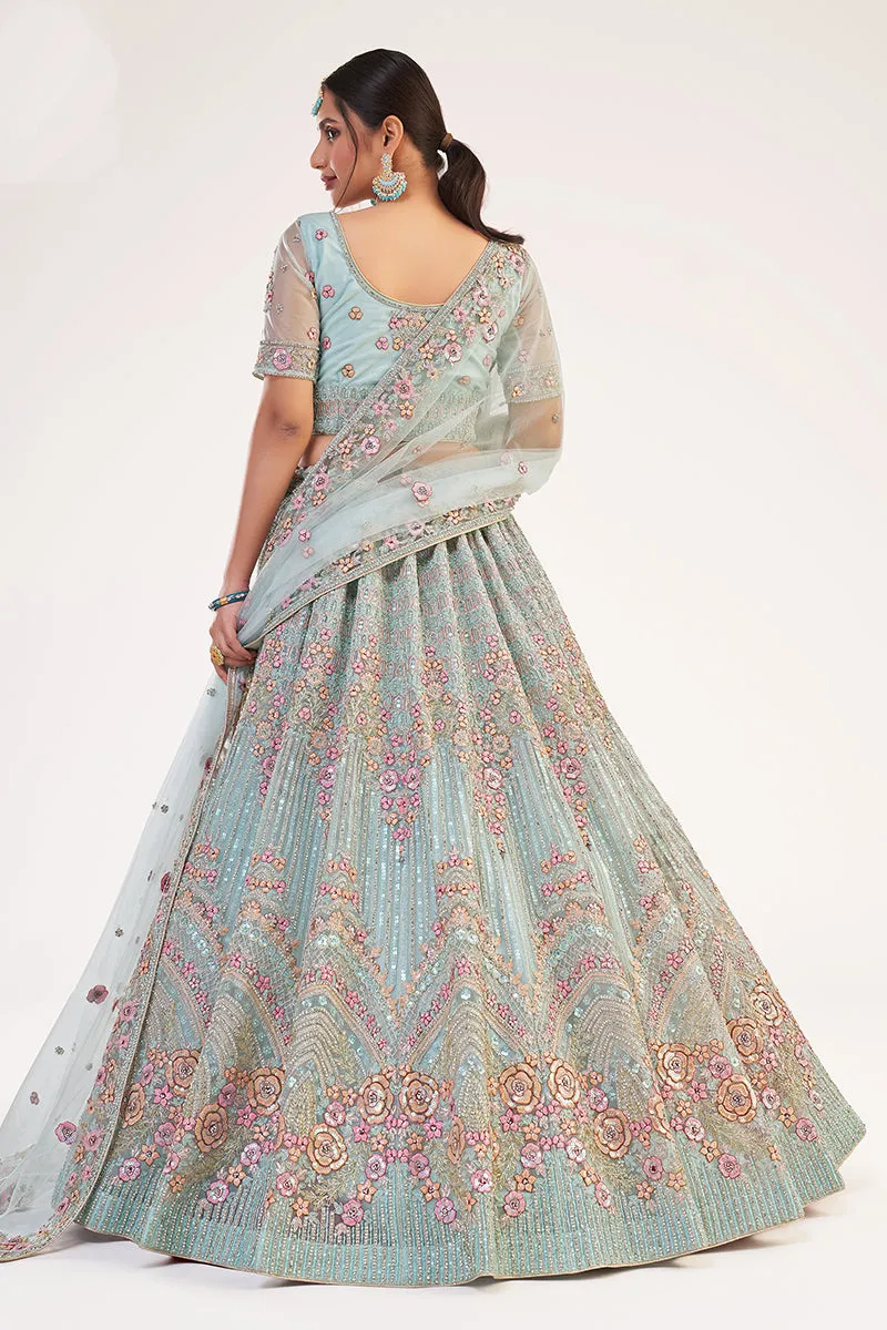 Turquoise Designer Bridal Heavy Embroidered Lehenga Choli