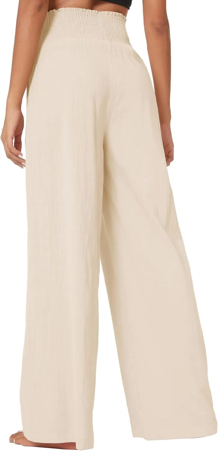 Urban CoCo Women's Elastic High Waist Light Weight Loose Casual Wide Leg Trousers Long Pants with Pocket