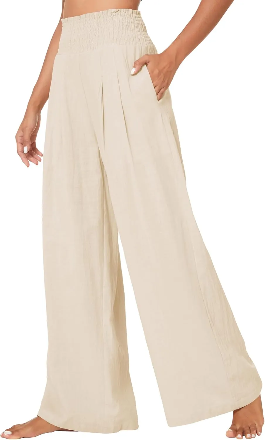 Urban CoCo Women's Elastic High Waist Light Weight Loose Casual Wide Leg Trousers Long Pants with Pocket
