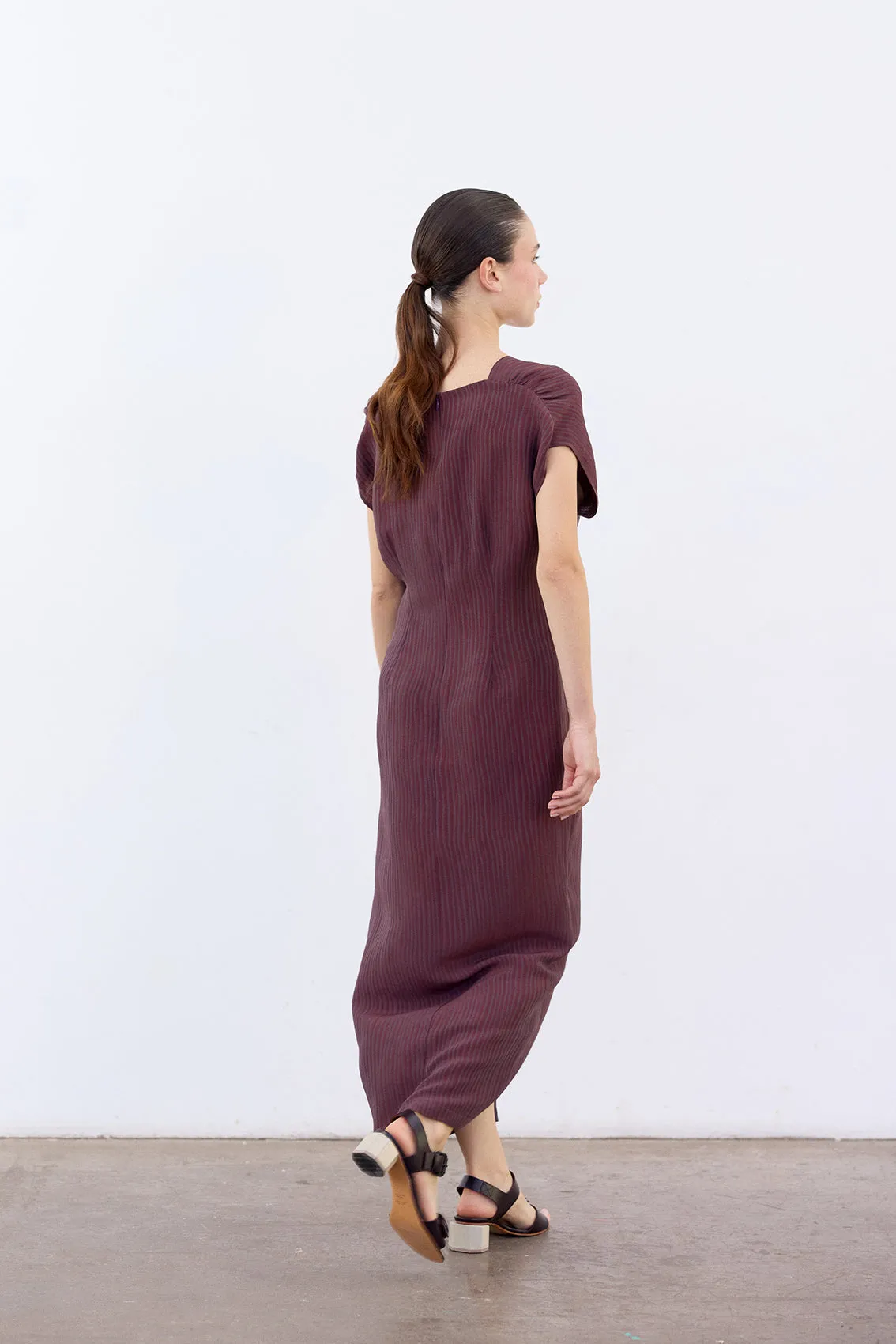 V-Neck Streaked Silk-Linen Long Dress - Mora