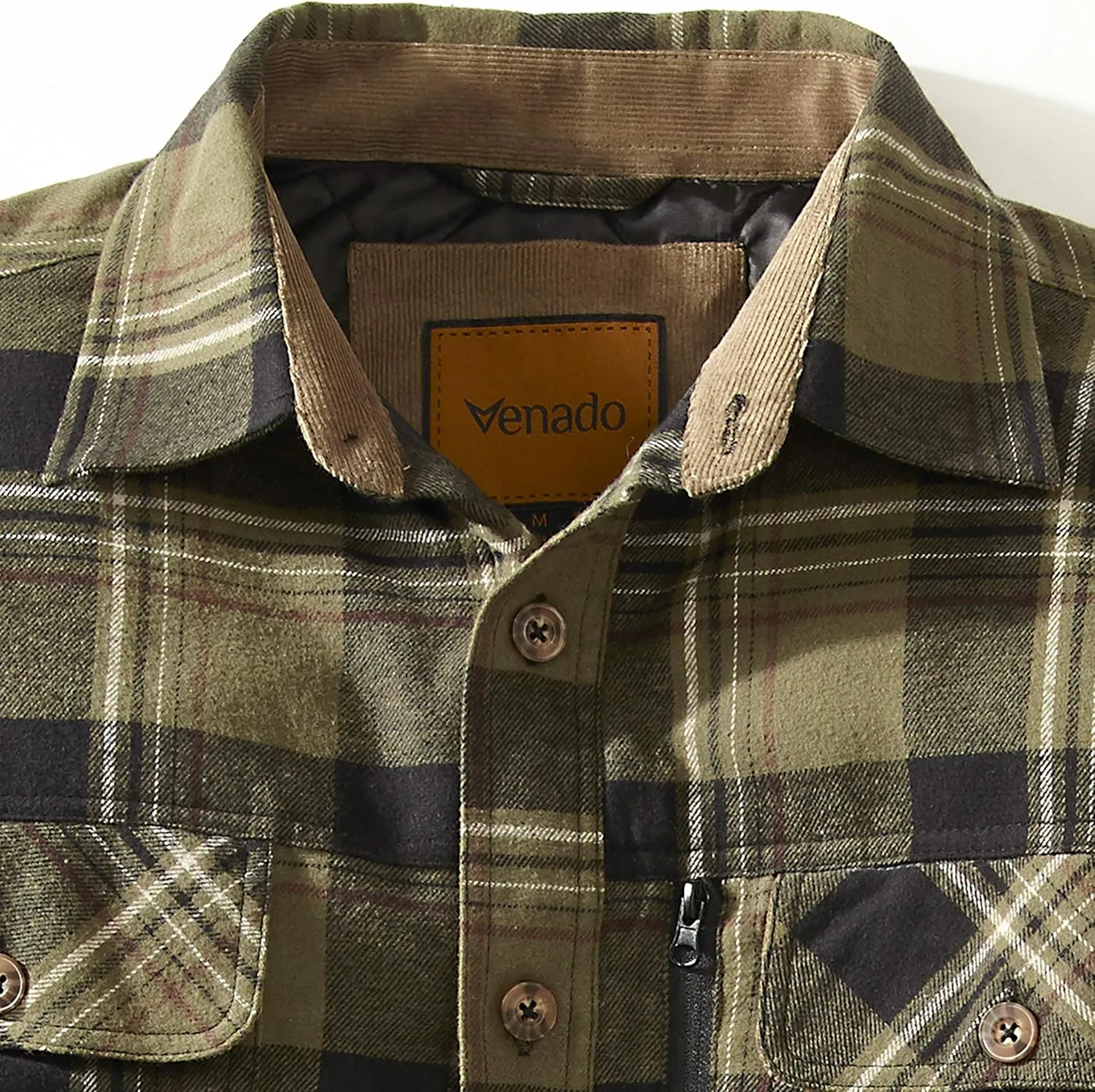 Venado Men's Plaid Shirt Jacket -Long Sleeved Quilt Lined Brushed Flannel Rugged Shirt