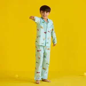 Vintage Planes Sky Blue Pajama Set For Kids