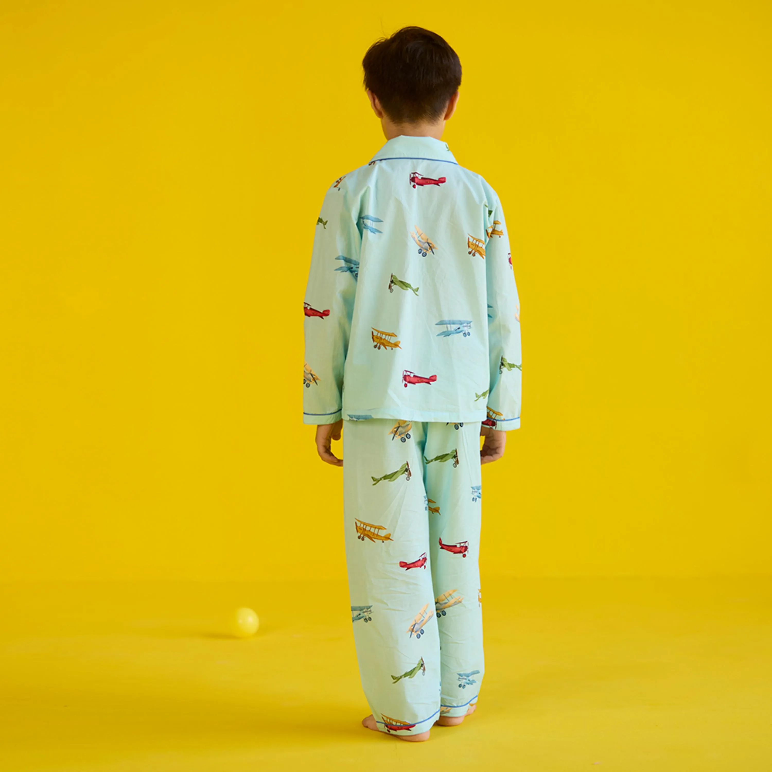 Vintage Planes Sky Blue Pajama Set For Kids