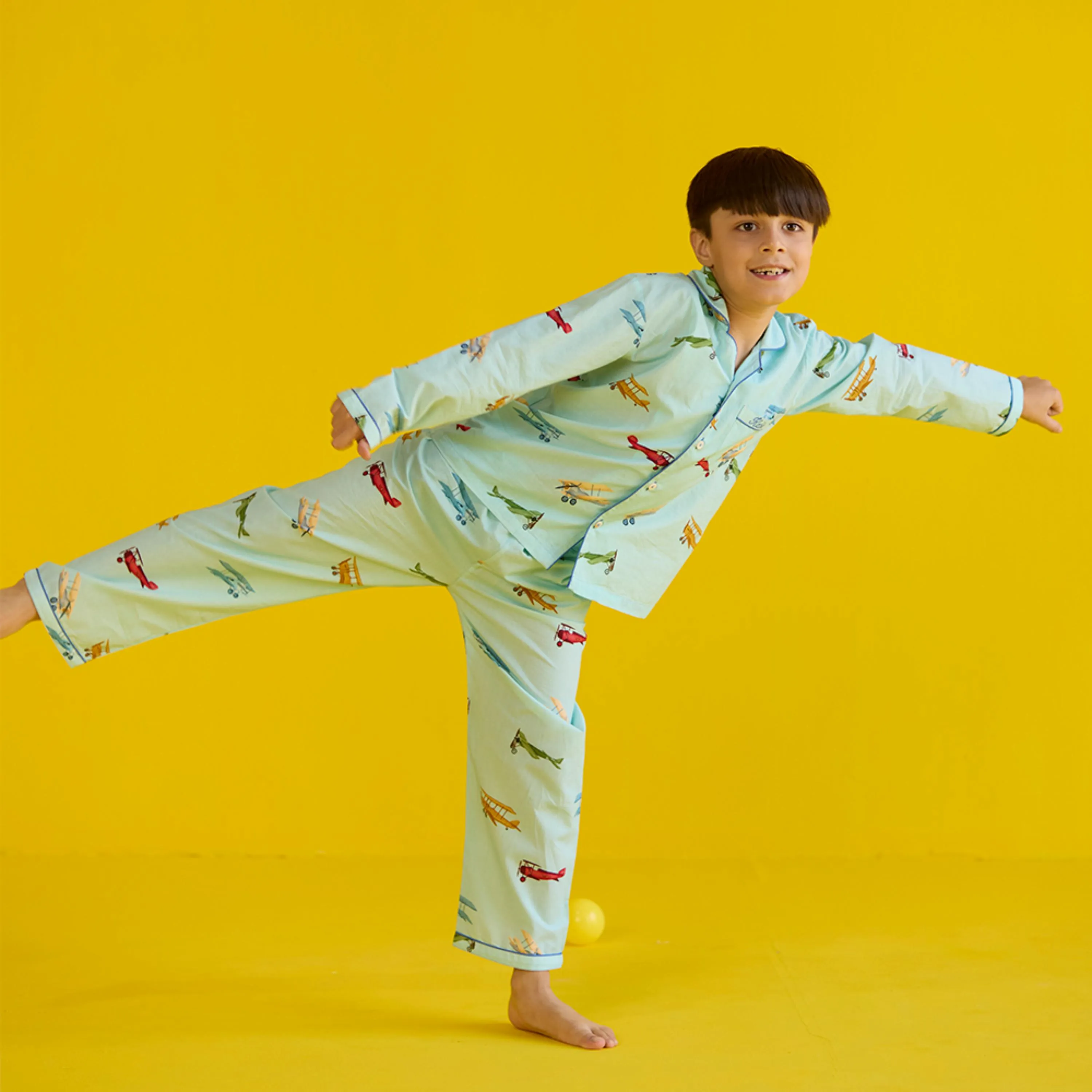 Vintage Planes Sky Blue Pajama Set For Kids