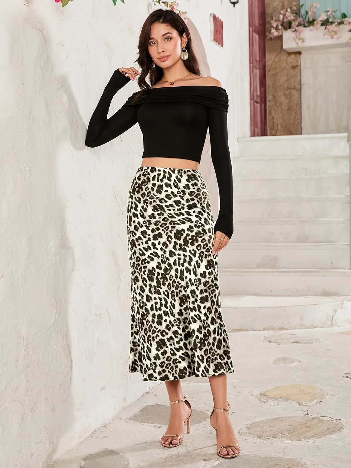 Women Long Satin Skirt Silk Elegant High Waist Cocktail Party Wedding Flared A-Line Midi Skirts