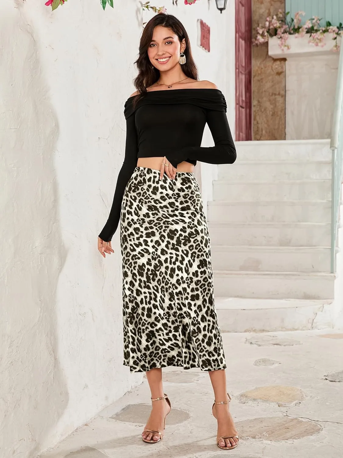 Women Long Satin Skirt Silk Elegant High Waist Cocktail Party Wedding Flared A-Line Midi Skirts