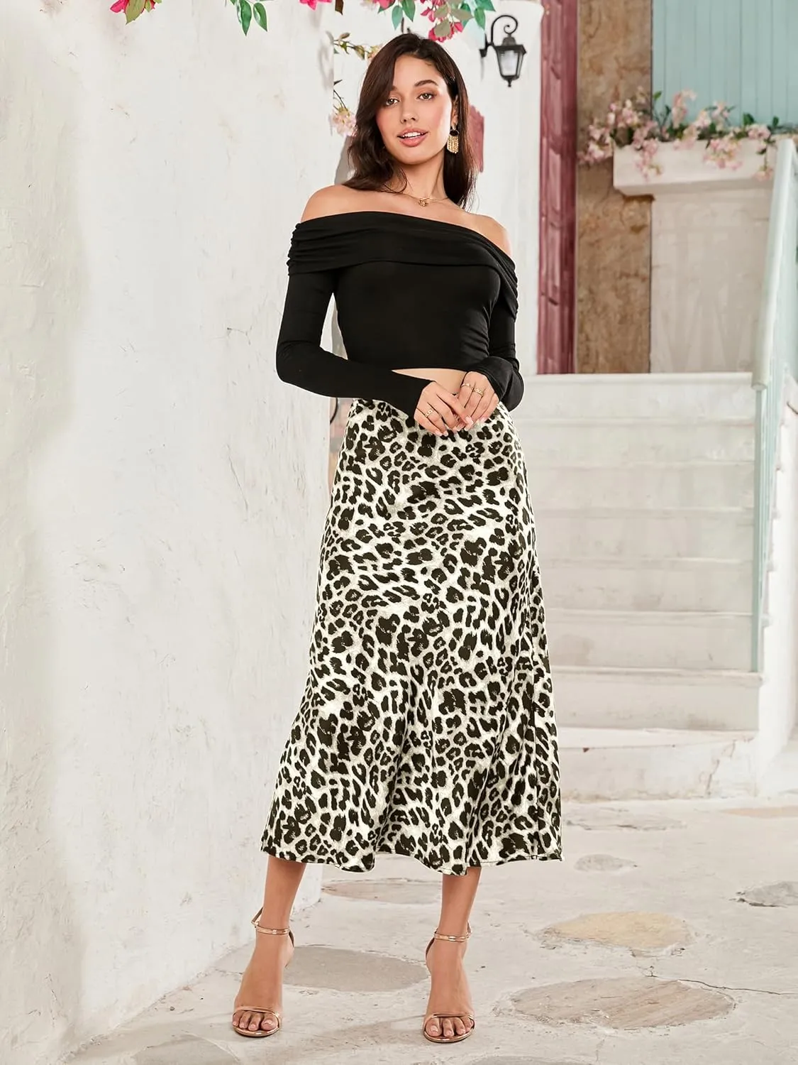 Women Long Satin Skirt Silk Elegant High Waist Cocktail Party Wedding Flared A-Line Midi Skirts