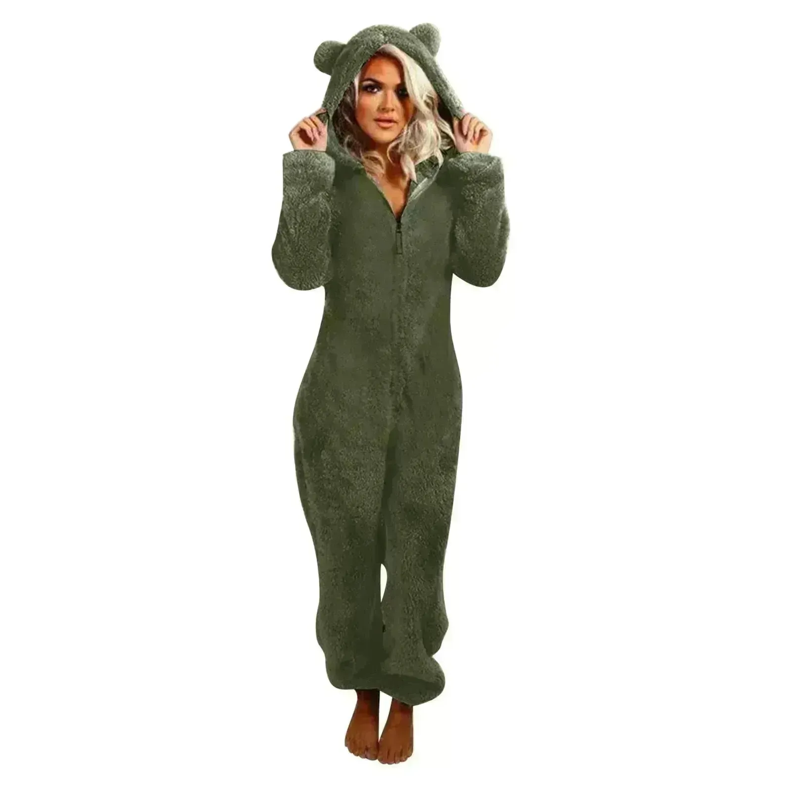 Women Polar Bear Winter hooded pajamas Jumpsuit Lounge wear Sleep wear