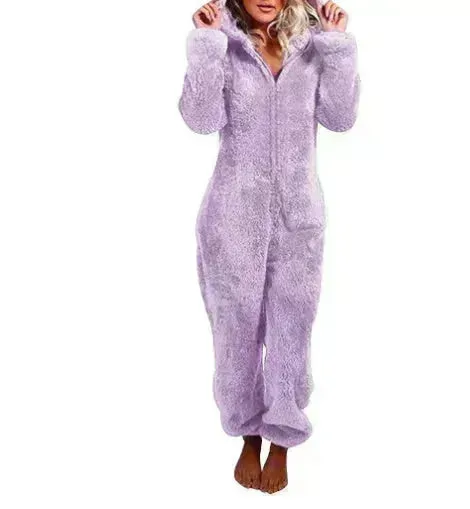 Women Polar Bear Winter hooded pajamas Jumpsuit Lounge wear Sleep wear