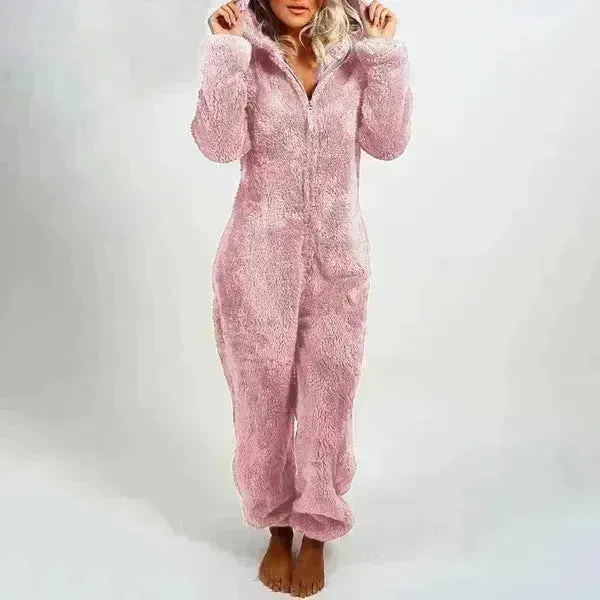 Women Polar Bear Winter hooded pajamas Jumpsuit Lounge wear Sleep wear