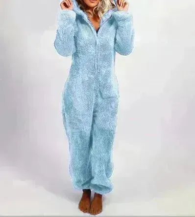 Women Polar Bear Winter hooded pajamas Jumpsuit Lounge wear Sleep wear