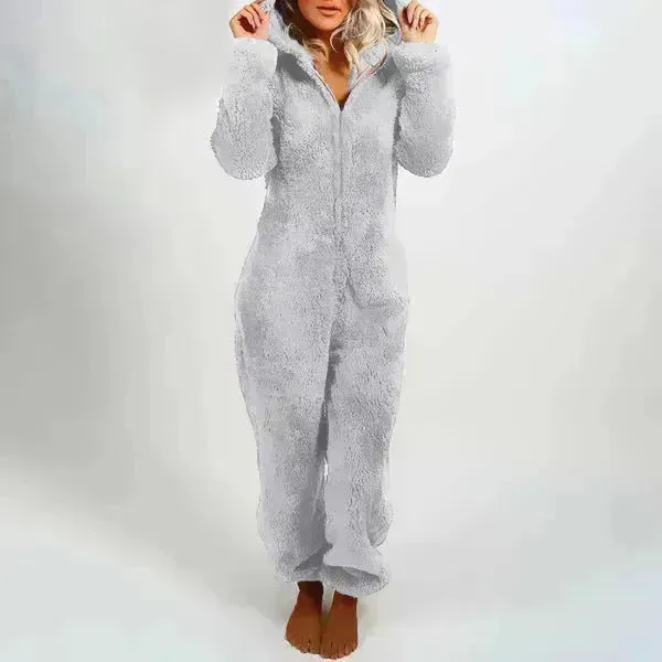Women Polar Bear Winter hooded pajamas Jumpsuit Lounge wear Sleep wear