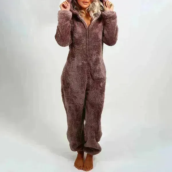 Women Polar Bear Winter hooded pajamas Jumpsuit Lounge wear Sleep wear