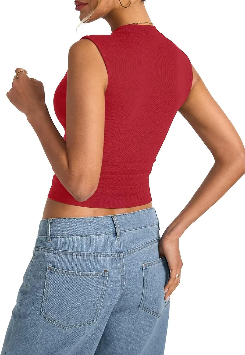 Womens Cotton Ribbed Tank Tops Sleeveless Mock High Neck Top Fitted Basic Summer Cami Shirts Y2K Outfits 2025