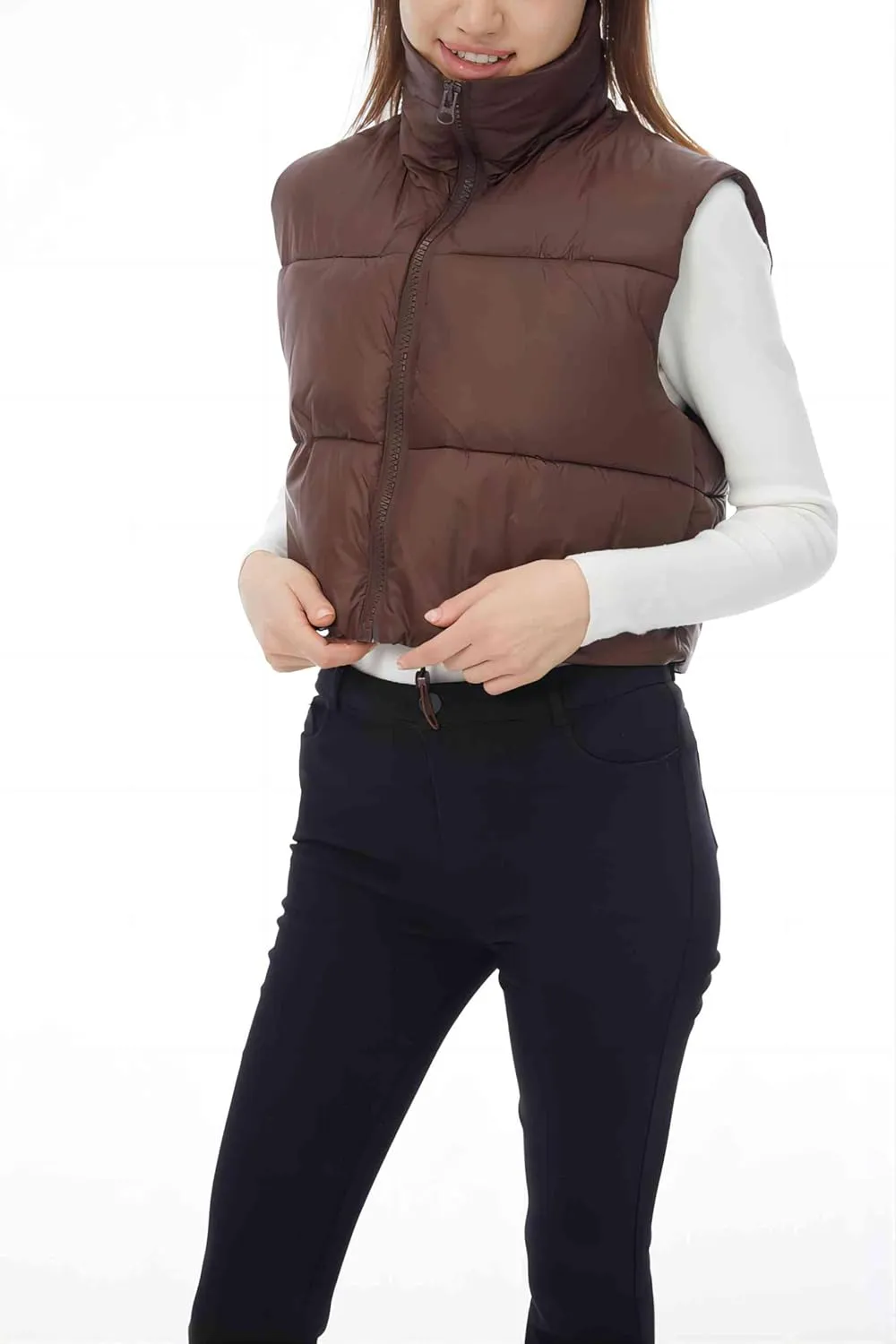 Women's Cropped Puffer Vest Winter Padded Vest Lightweight Zip Crop Puffy Gilet
