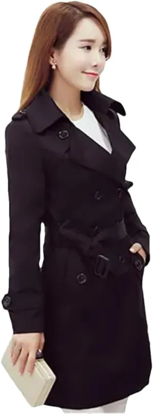 Women's Double-Breasted Trench Coat In The Long Section Korean Slim Large Size Solid Color Windbreaker