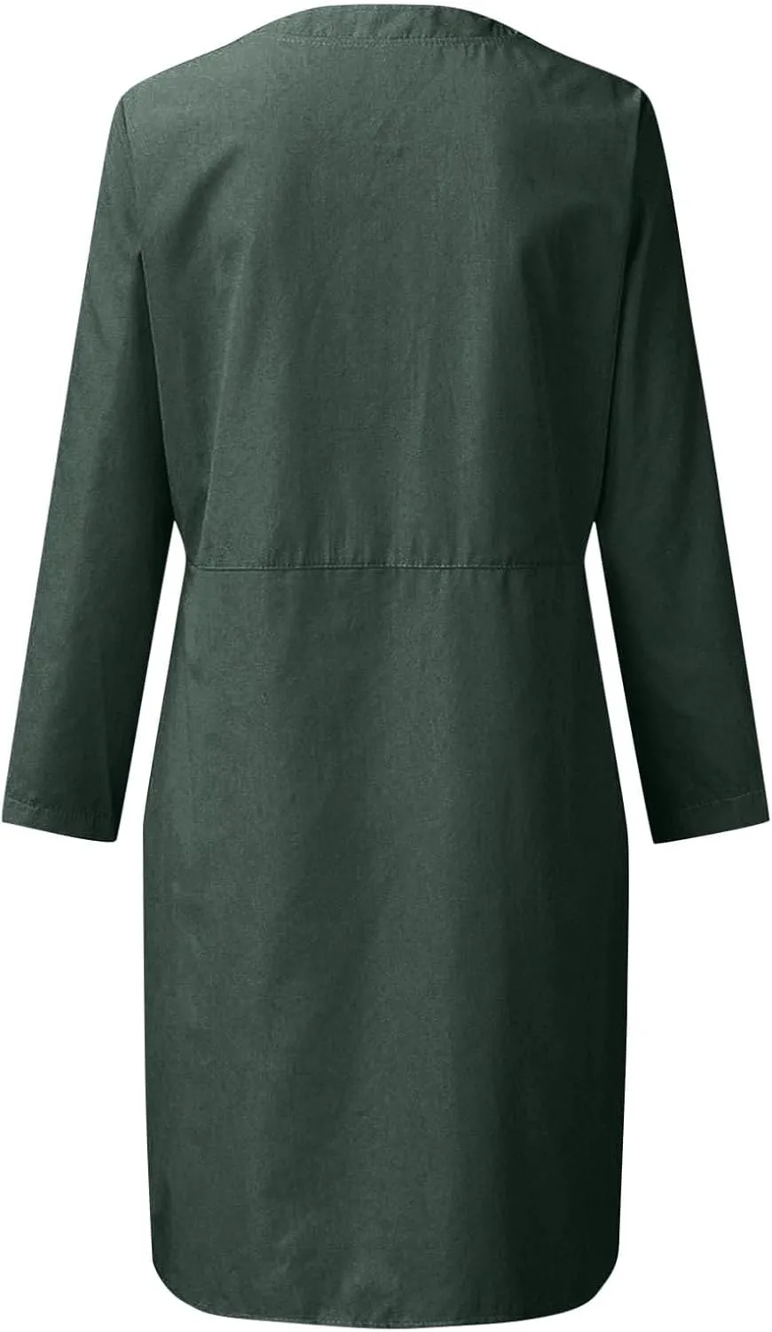 Women's Half Button Down Cotton Linen Dress Long Sleeve Fall Casual Crewneck Knee-Length Dresses with Pockets