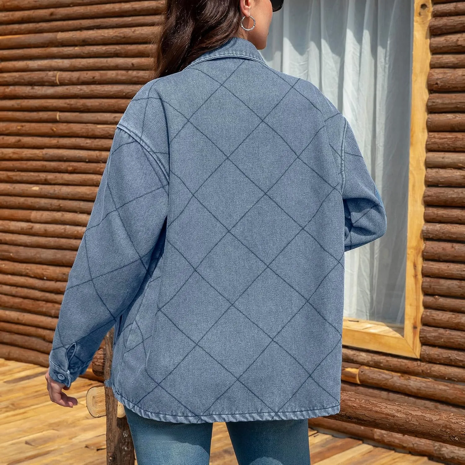 Women's Spring Denim Jacket-Lightweight Oversized Shacket with Soft Flannel Lining-Casual Everyday Wear