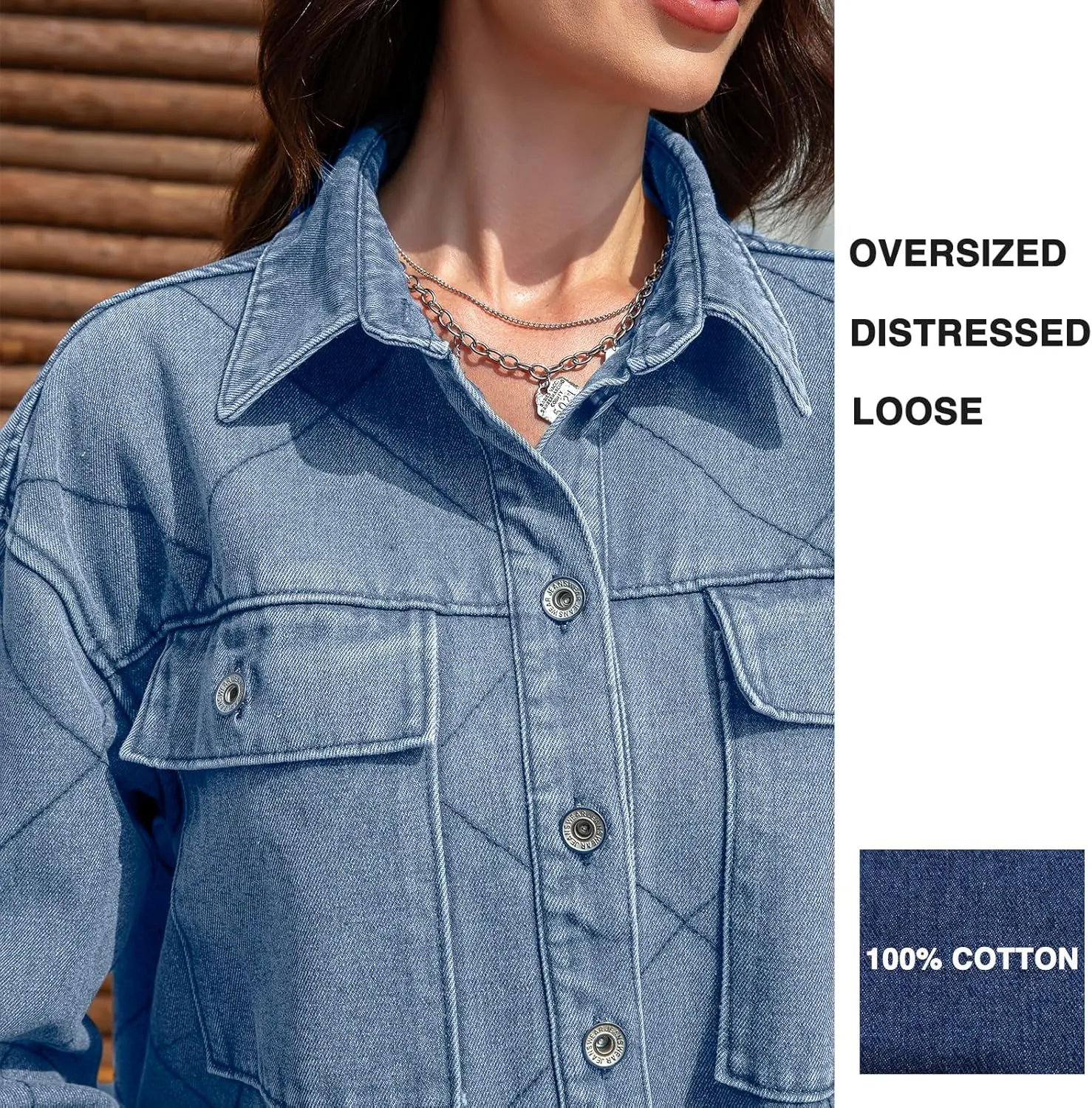 Women's Spring Denim Jacket-Lightweight Oversized Shacket with Soft Flannel Lining-Casual Everyday Wear