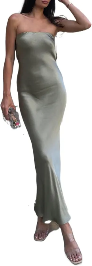 Womens Strapless Maxi Dress Tube Top Bodycon Long Dresses Ladies Elegant Cocktail Dress Summer 2022