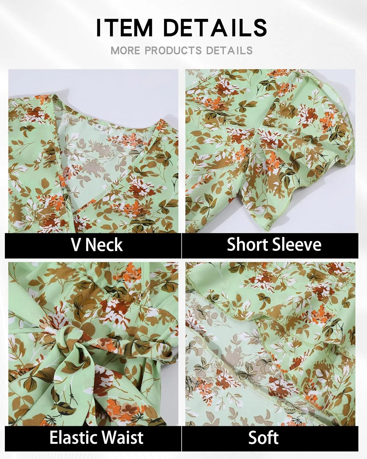 Womens Summer Dress 2025 Floral Boho Dress Wrap V Neck Short Sleeve Ruffle A Line Flowy High Low Midi Dresses