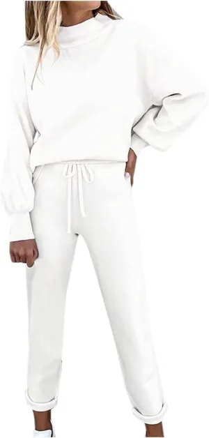 Womens Sweatsuits 2 Piece Set Airport Outfits for Women Crewneck Long Sleeve Sweatshirts Drawstring Pants Tracksuits