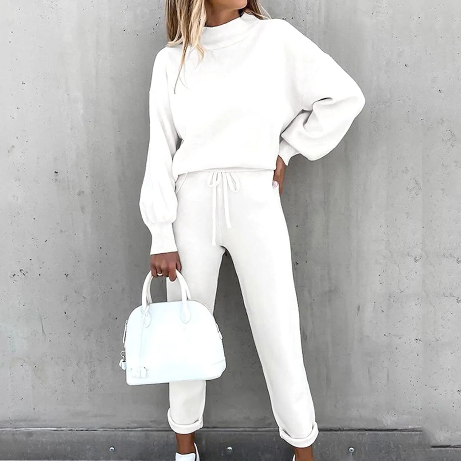 Womens Sweatsuits 2 Piece Set Airport Outfits for Women Crewneck Long Sleeve Sweatshirts Drawstring Pants Tracksuits