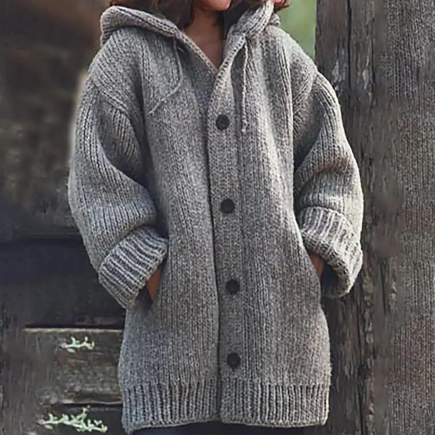 Ymosrh Women's Long Sleeve Sweater Color Long-Sleeved Pocket Shawl Loose Cardigan Knitted Sweater Cropped Sweaters