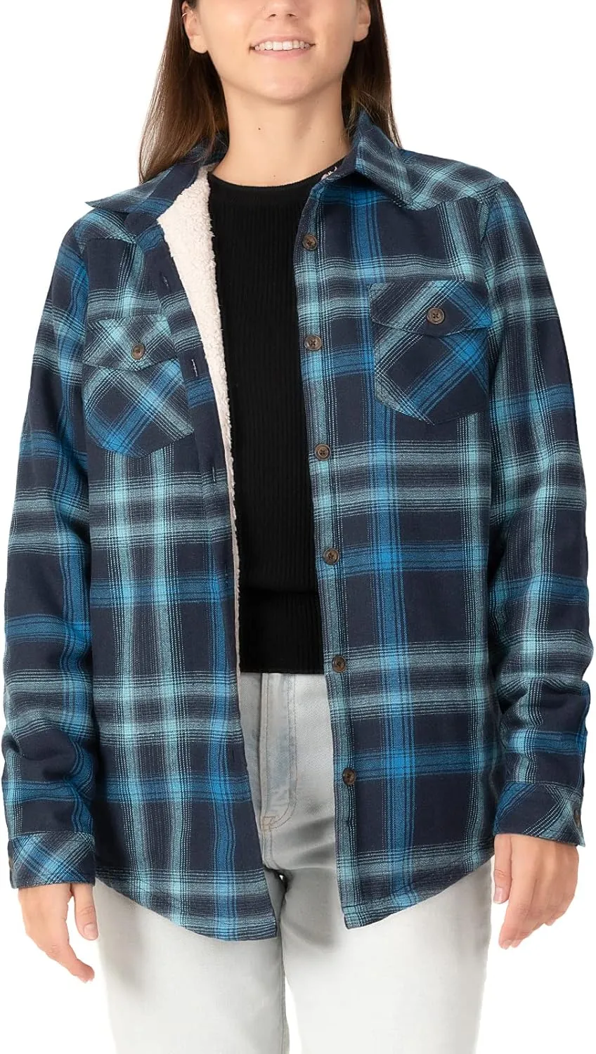 ZENTHACE Womens Sherpa Fleece Lined Flannel Jacket Button Down Plaid Flannel Shirt Jacket(All Sherpa Lining)