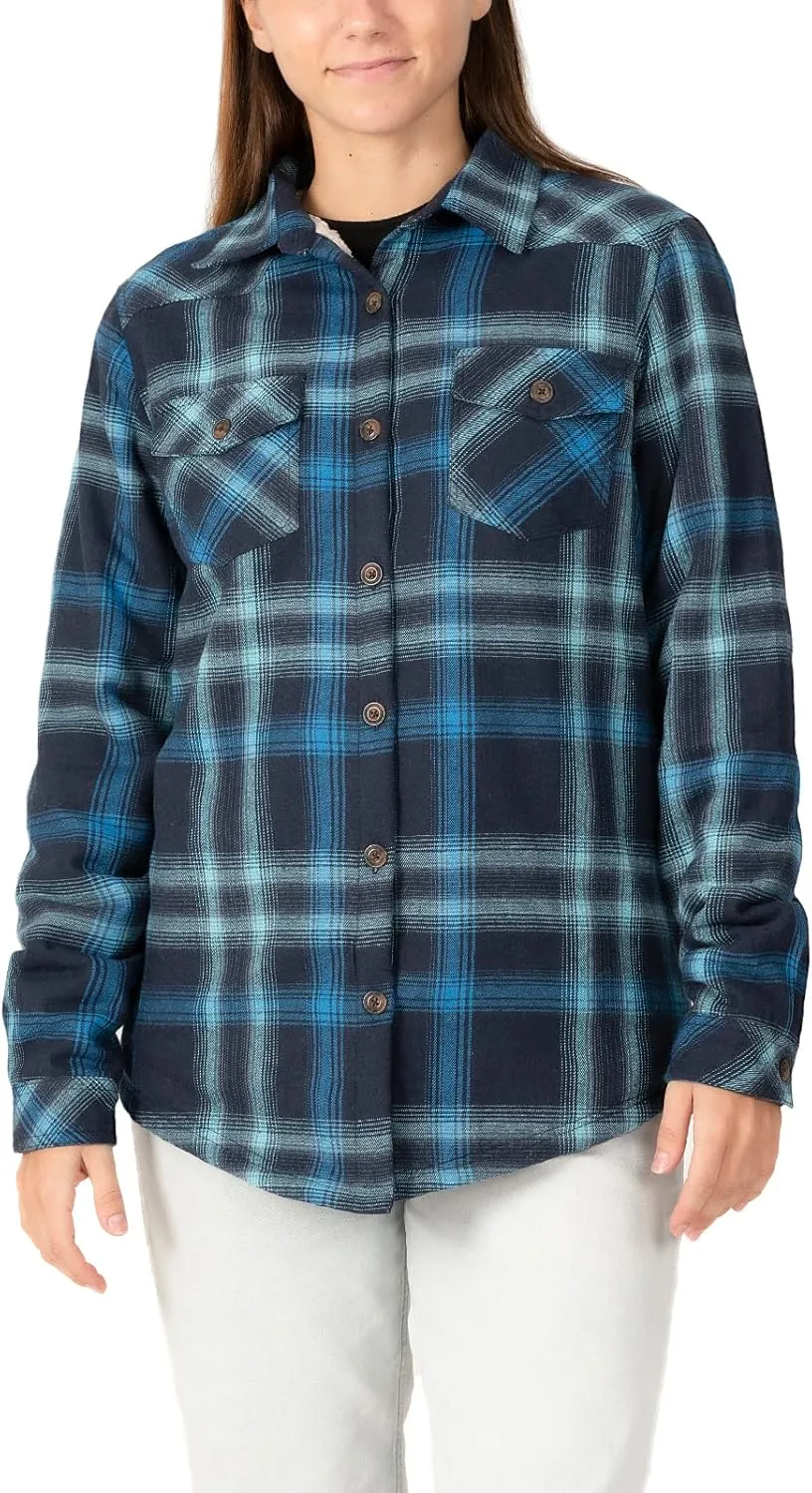ZENTHACE Womens Sherpa Fleece Lined Flannel Jacket Button Down Plaid Flannel Shirt Jacket(All Sherpa Lining)