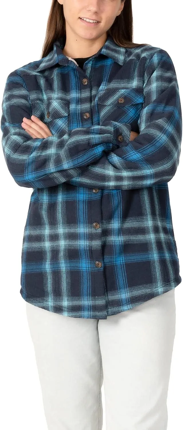 ZENTHACE Womens Sherpa Fleece Lined Flannel Jacket Button Down Plaid Flannel Shirt Jacket(All Sherpa Lining)