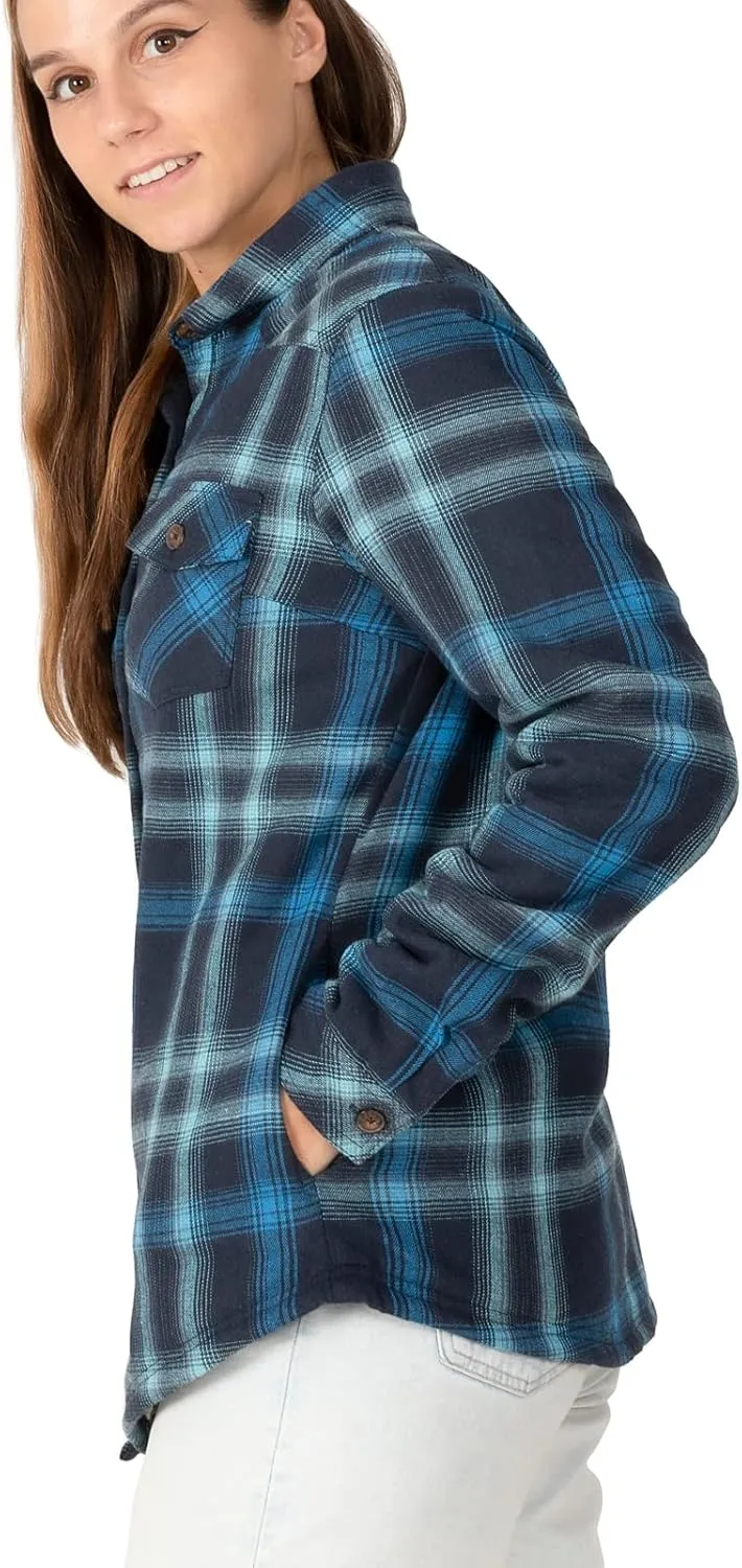 ZENTHACE Womens Sherpa Fleece Lined Flannel Jacket Button Down Plaid Flannel Shirt Jacket(All Sherpa Lining)